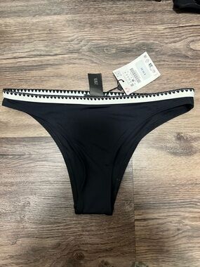 ZARA Black Bikini Bottom with White Zigzag Waistband
